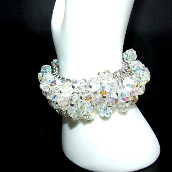 Vintage Japan Expandable Bracelet,  AB Crystal Beads, Cha Cha, 1960s - Picture 4 of 9